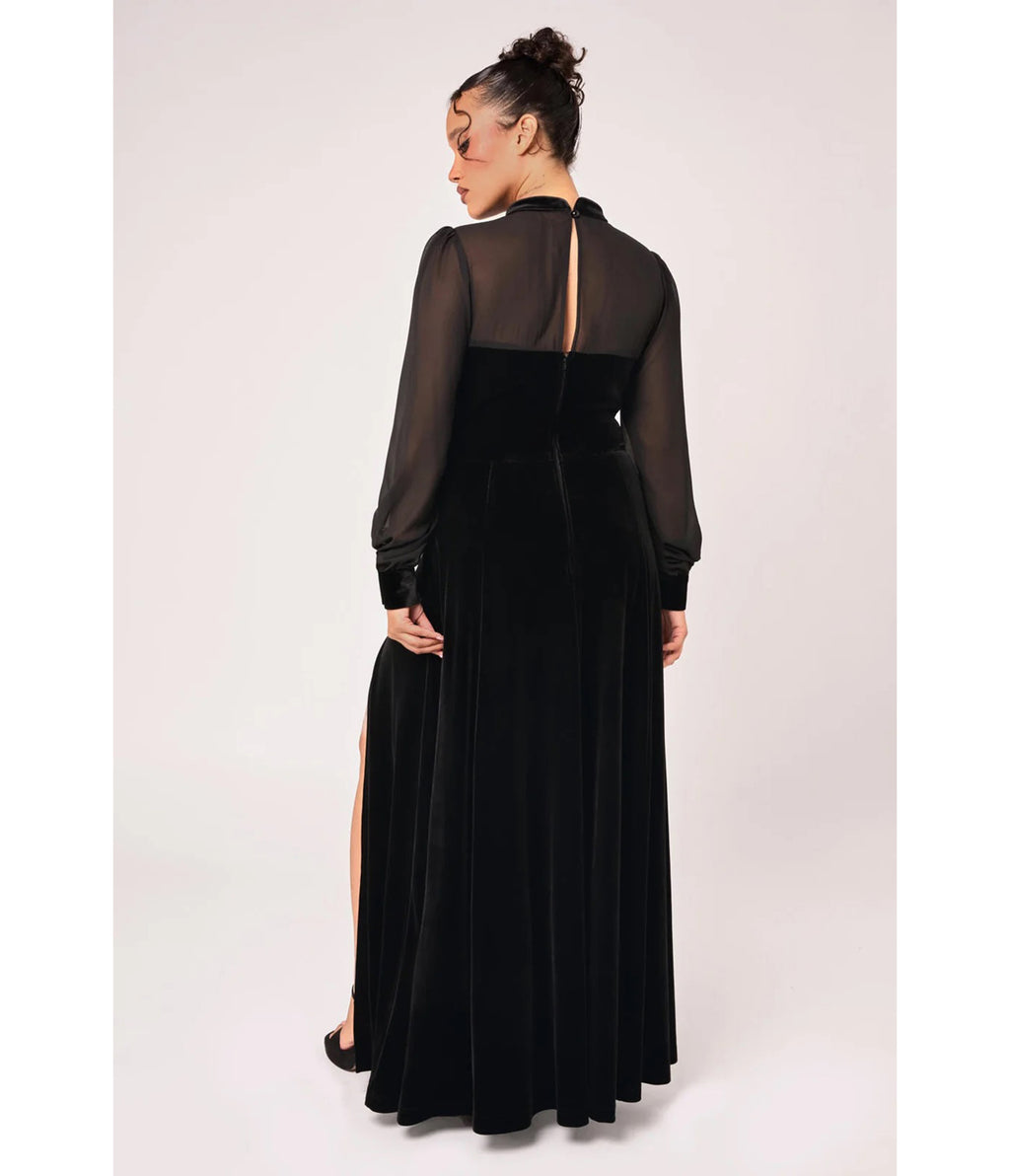 Hell Bunny Black Velvet Siara Maxi Dress