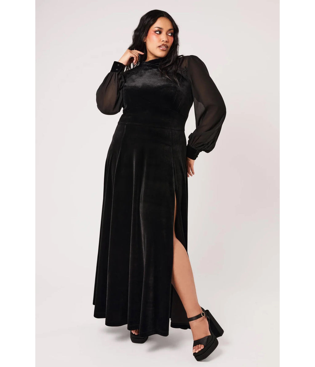 Hell Bunny Black Velvet Siara Maxi Dress