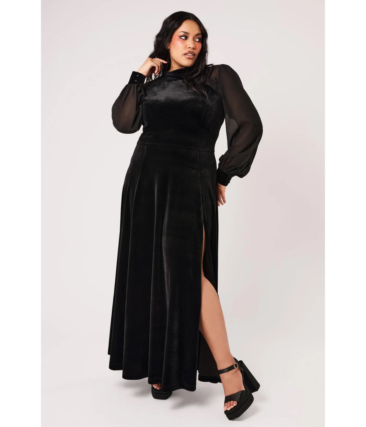 Hell Bunny Black Velvet Siara Maxi Dress