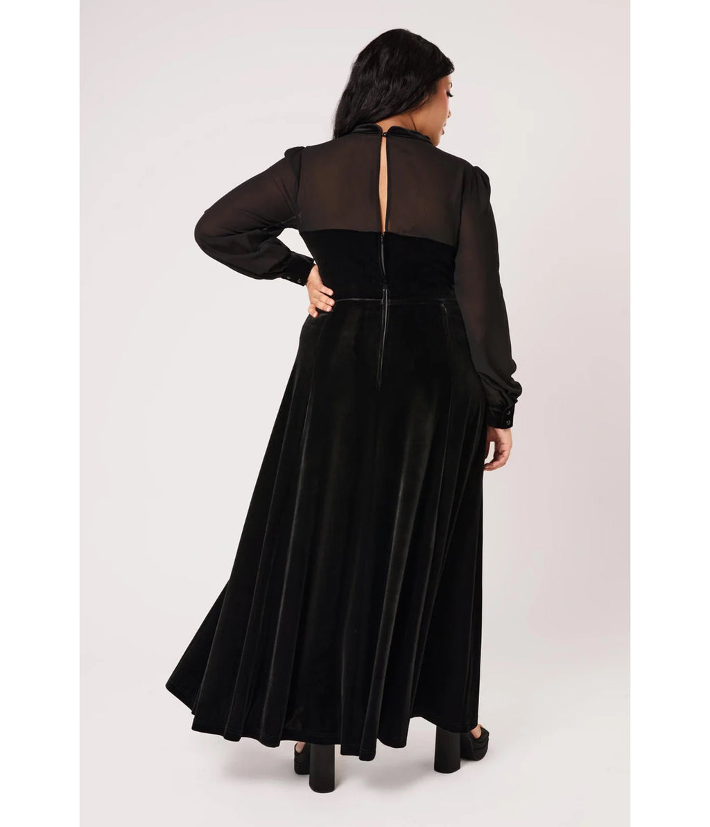Hell Bunny Black Velvet Siara Maxi Dress