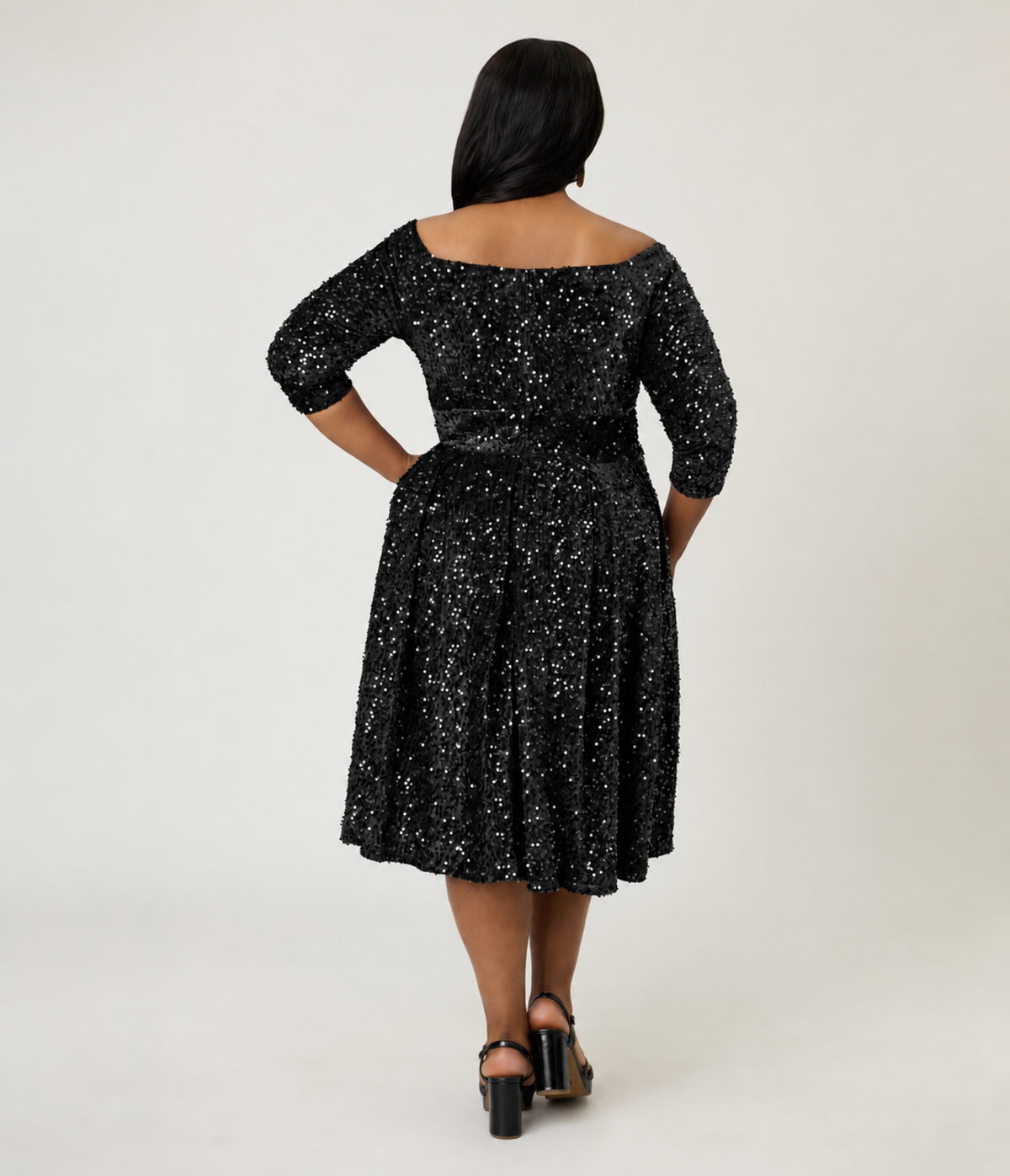 Unique Vintage Plus Size Black Sequin Marceline Swing Dress