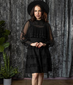Witchwood Bags Black Mesh Ruffle Lola Mini Dress