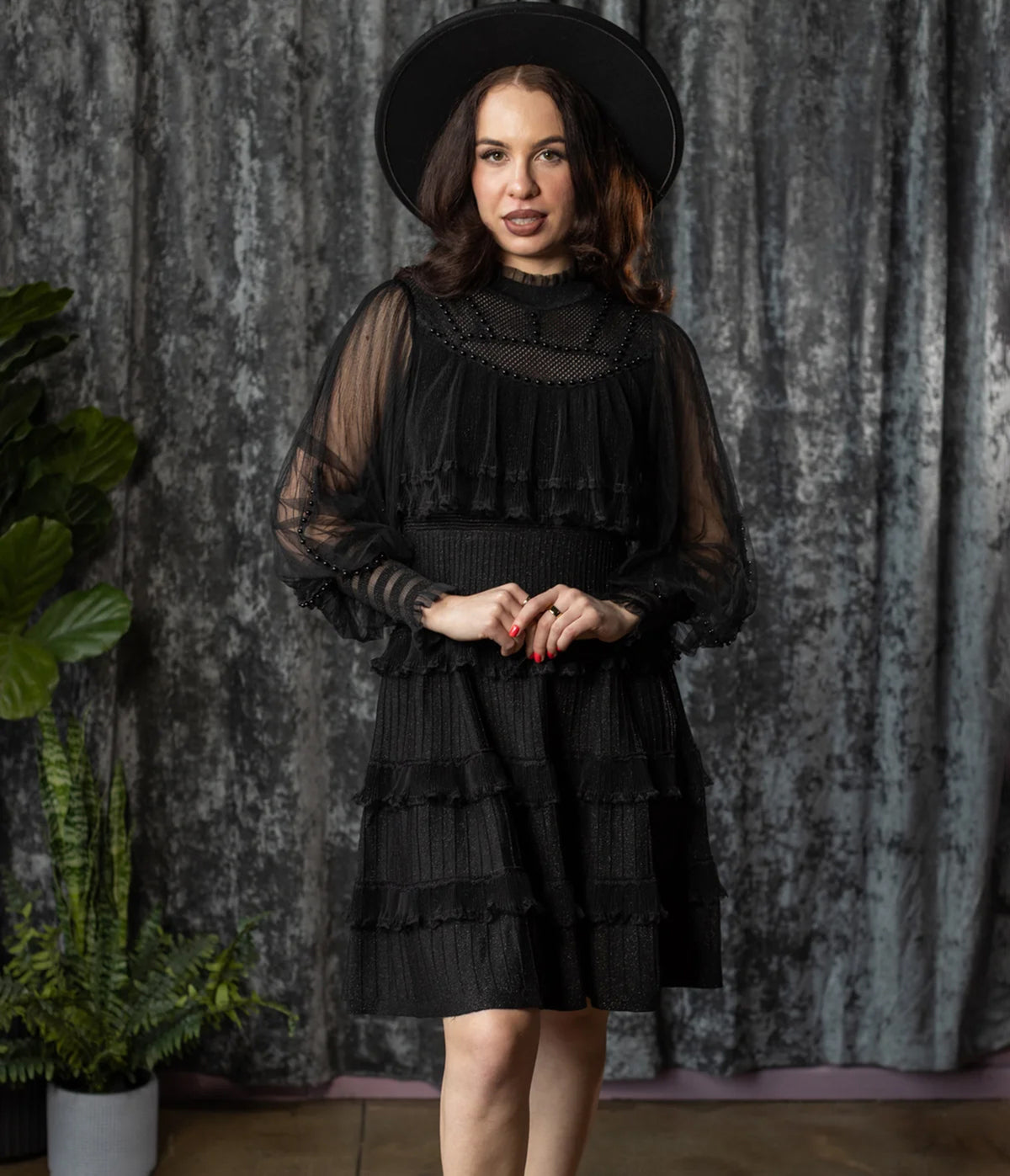 Witchwood Bags Black Mesh Ruffle Lola Mini Dress