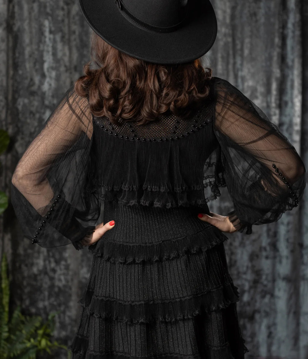 Witchwood Bags Black Mesh Ruffle Lola Mini Dress
