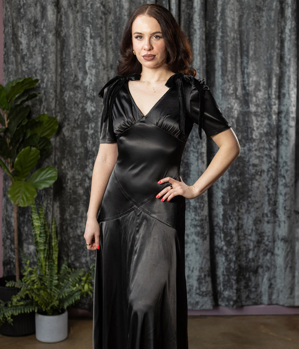 Witchwood Bags Black Satin Cecelia Maxi Dress