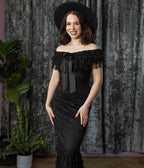 Witchwood Bags Black Lace Ruffle Off-Shoulder Wilhelmina Dress