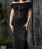 Witchwood Bags Black Lace Ruffle Off-Shoulder Wilhelmina Dress