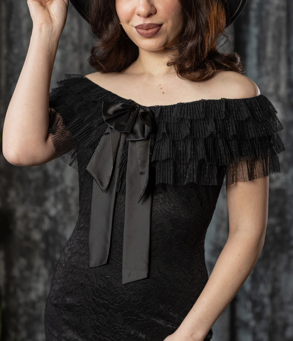 Witchwood Bags Black Lace Ruffle Off-Shoulder Wilhelmina Dress