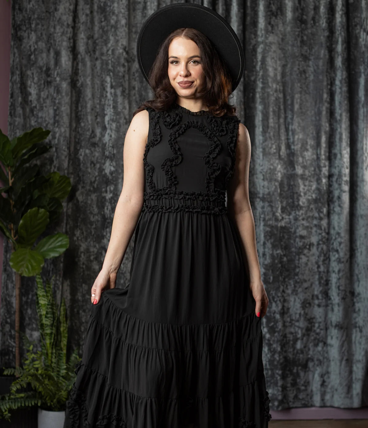 Witchwood Bags Black Kalma Ruffle Maxi Dress