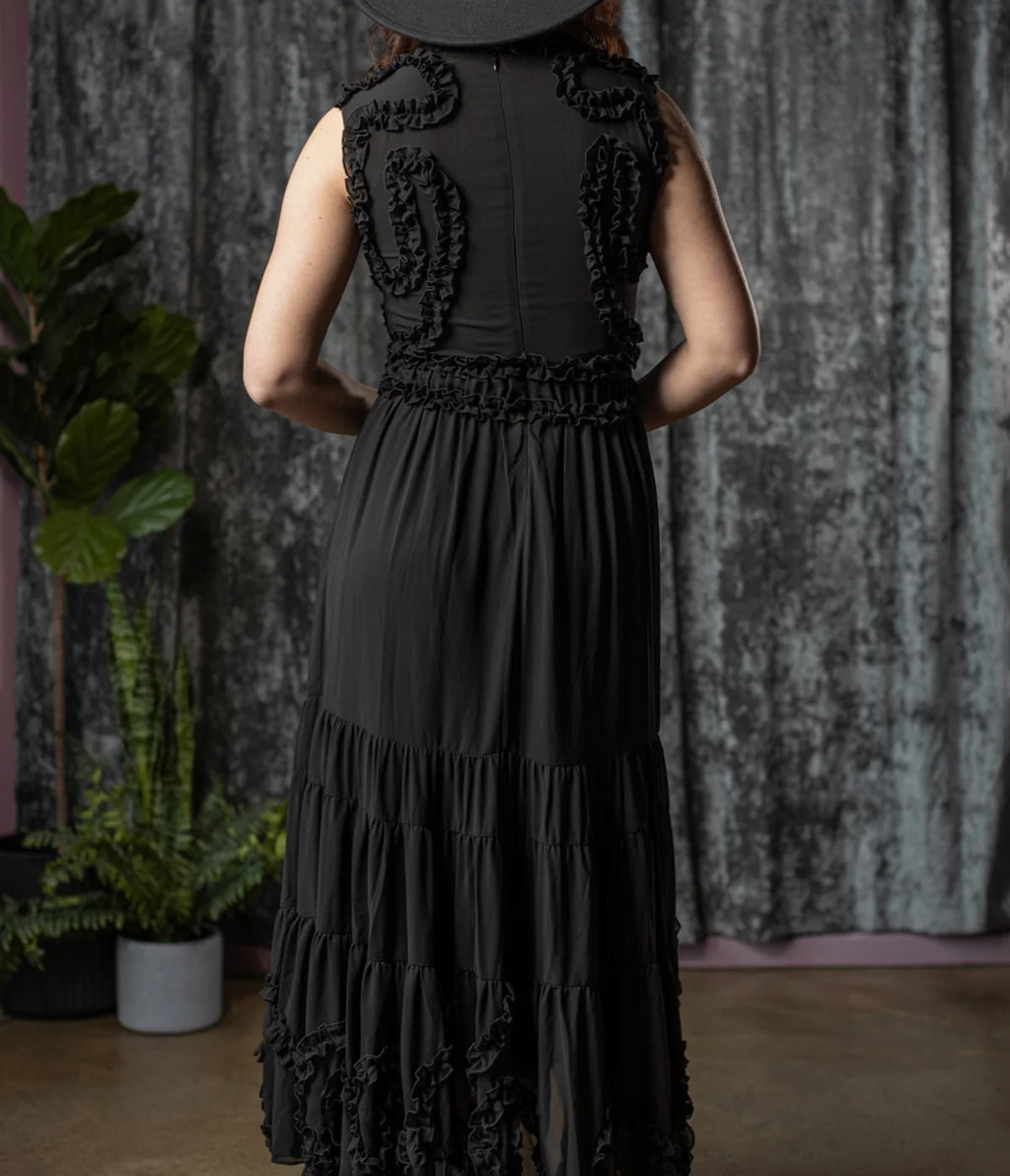 Witchwood Bags Black Kalma Ruffle Maxi Dress