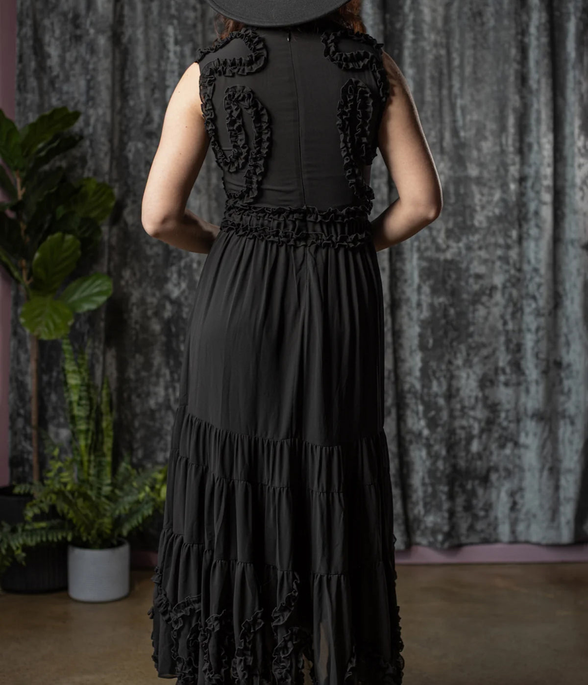 Witchwood Bags Black Kalma Ruffle Maxi Dress