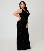 Unique Vintage Plus Size Black Sequin Goldwyn Gown