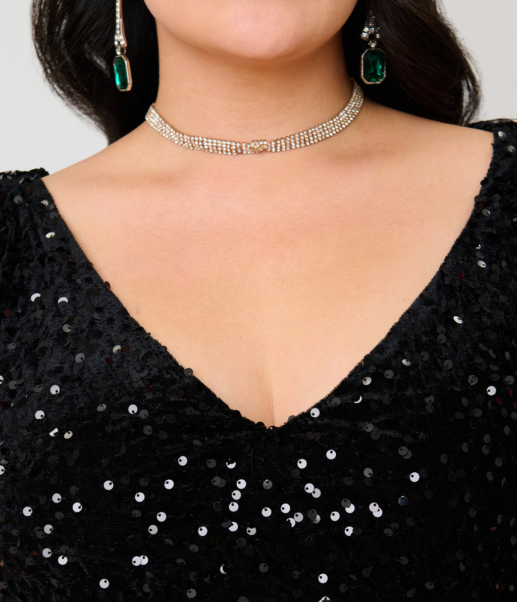 Unique Vintage Plus Size Black Sequin Goldwyn Gown
