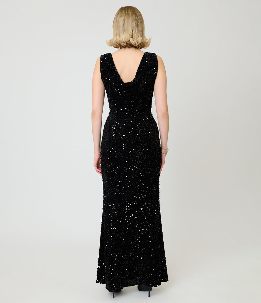 Unique Vintage Black Sequin Goldwyn Gown
