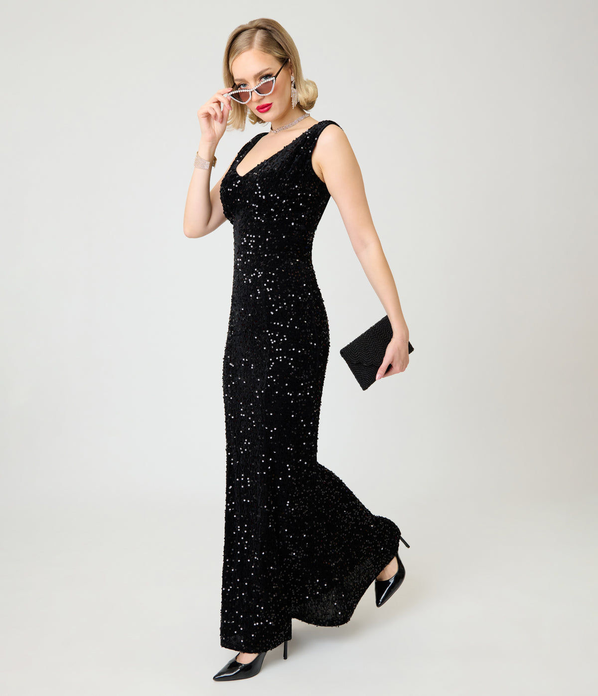 Unique Vintage Black Sequin Goldwyn Gown