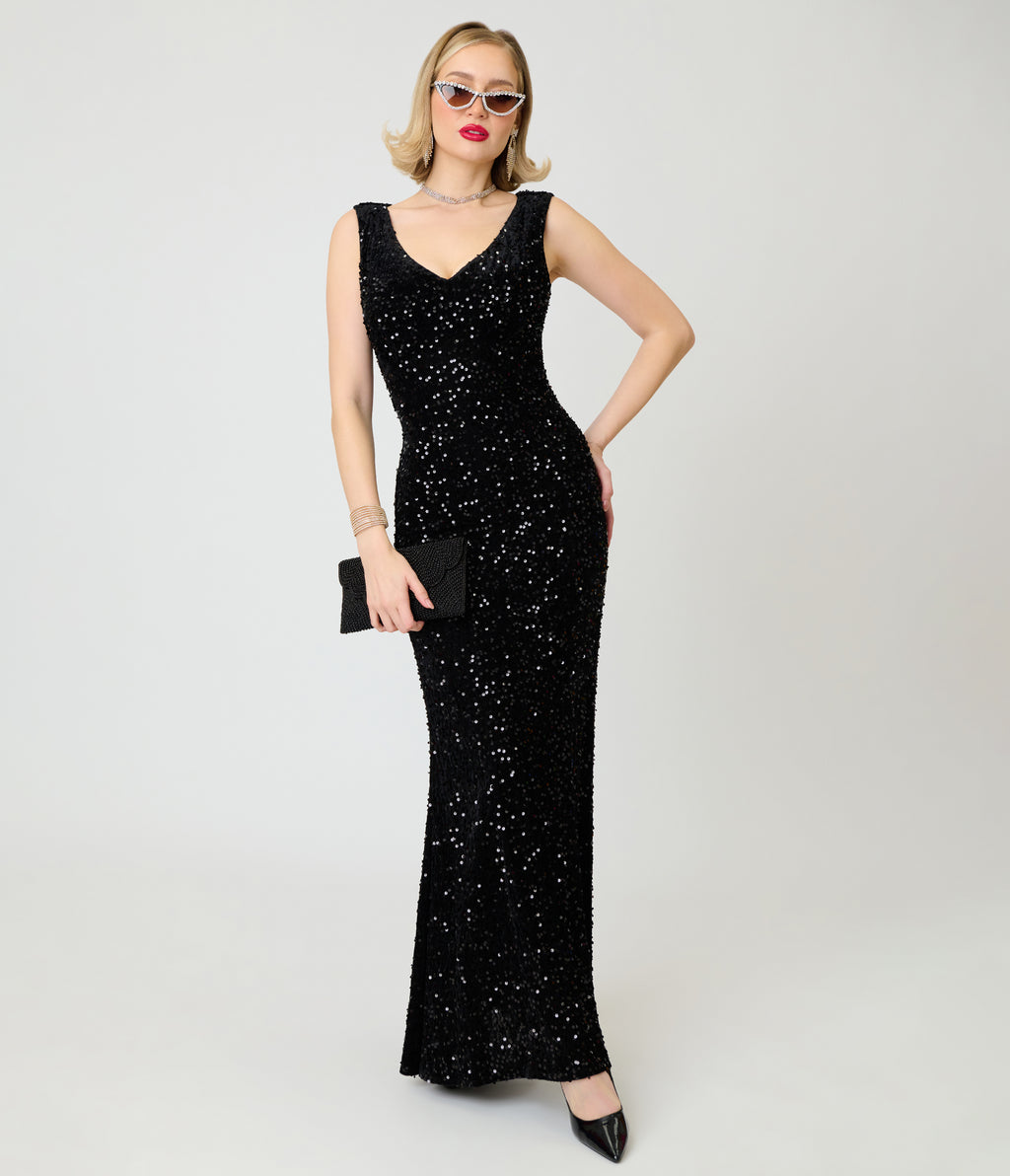 Unique Vintage Black Sequin Goldwyn Gown