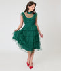 Unique Vintage Green Swiss Dot Tiered Lydia Swing Dress