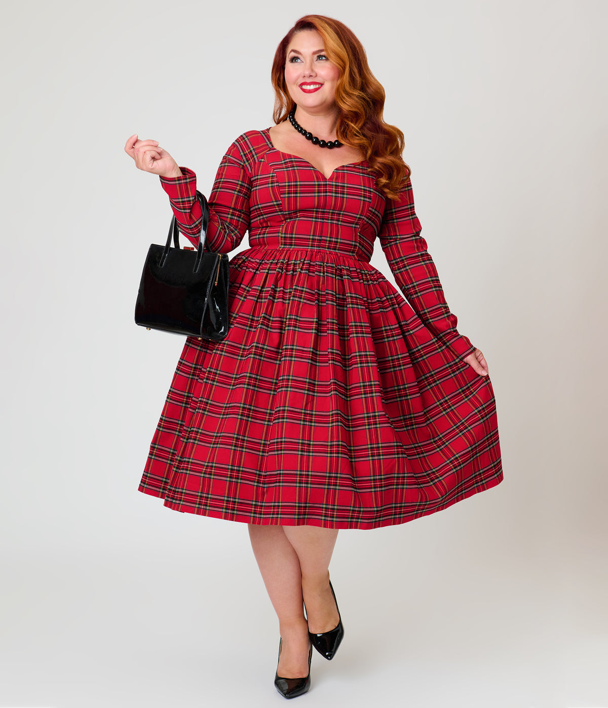 Unique Vintage Plus Size 1950s Red Plaid Sweetheart Sharon Swing Dress