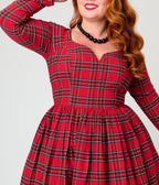 Unique Vintage Plus Size 1950s Red Plaid Sweetheart Sharon Swing Dress