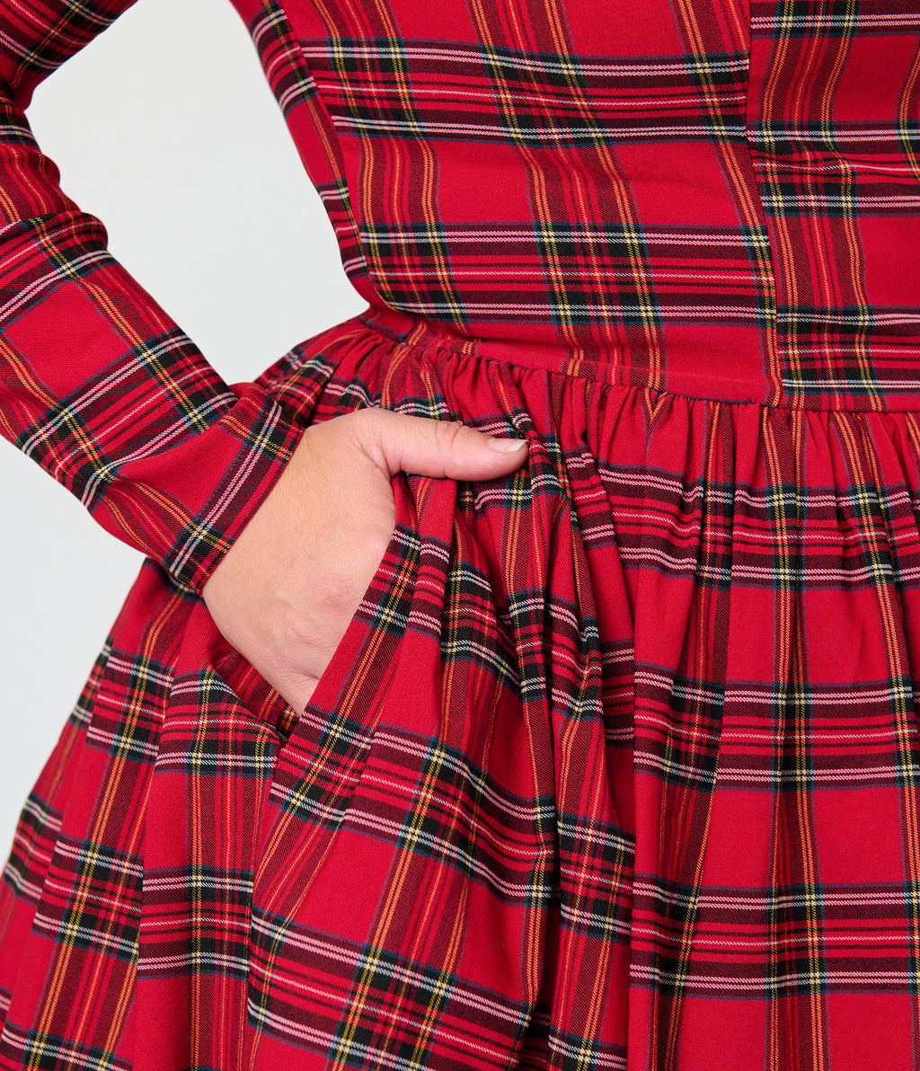 Unique Vintage Plus Size 1950s Red Plaid Sweetheart Sharon Swing Dress