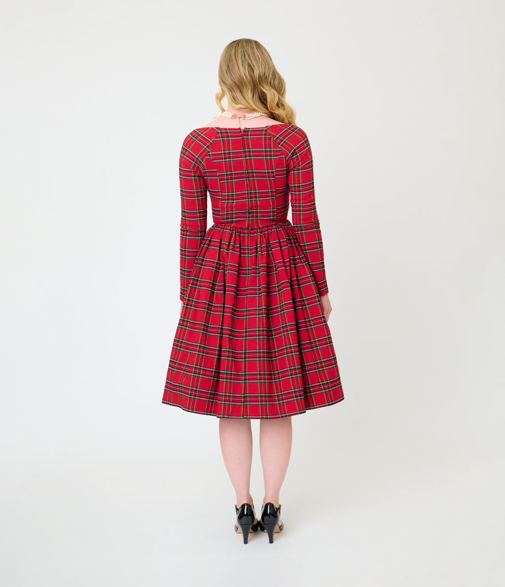 Unique Vintage 1950s Red Plaid Sweetheart Sharon Swing Dress