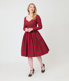 Unique Vintage 1950s Red Plaid Sweetheart Sharon Swing Dress