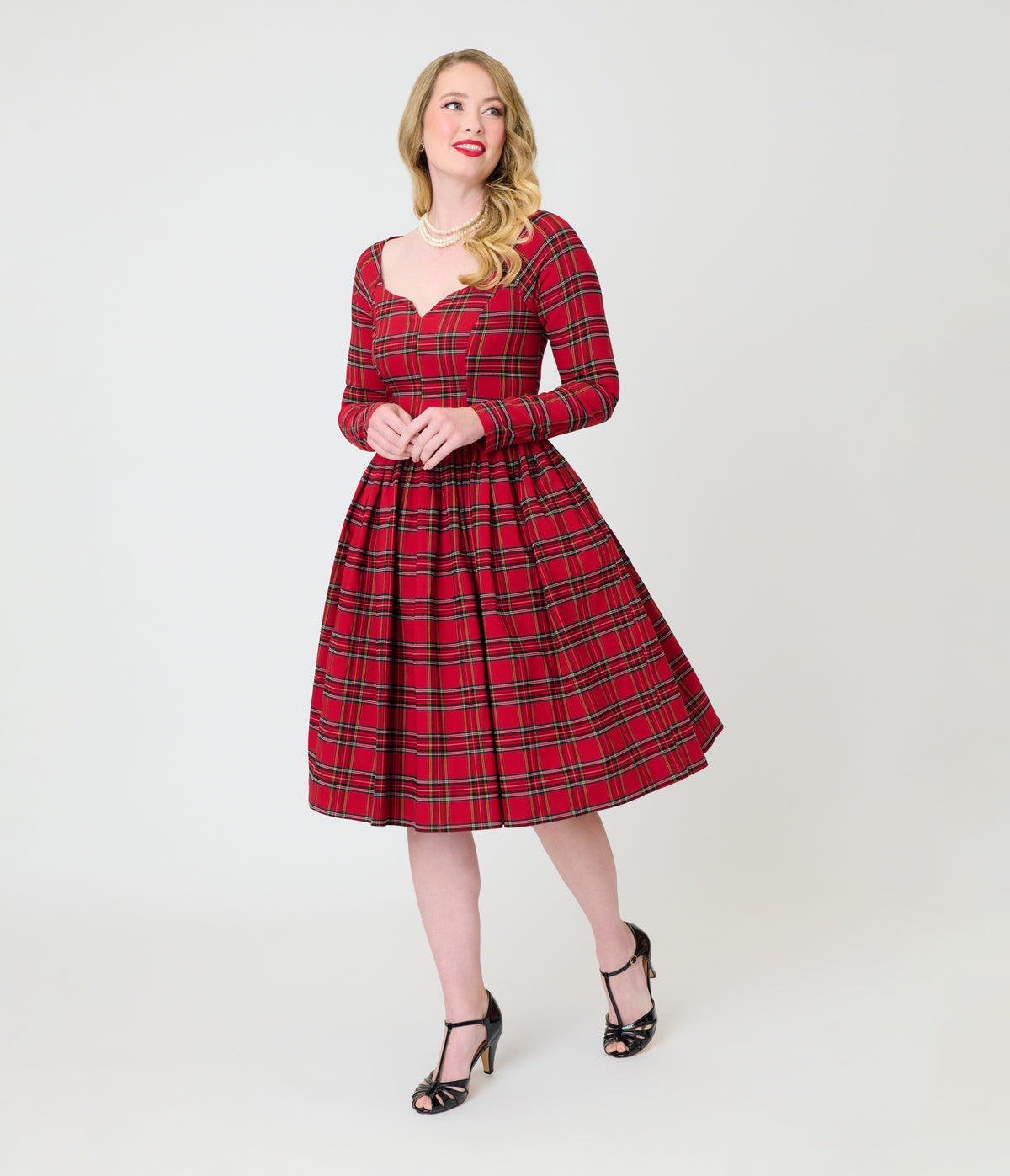 Unique Vintage 1950s Red Plaid Sweetheart Sharon Swing Dress