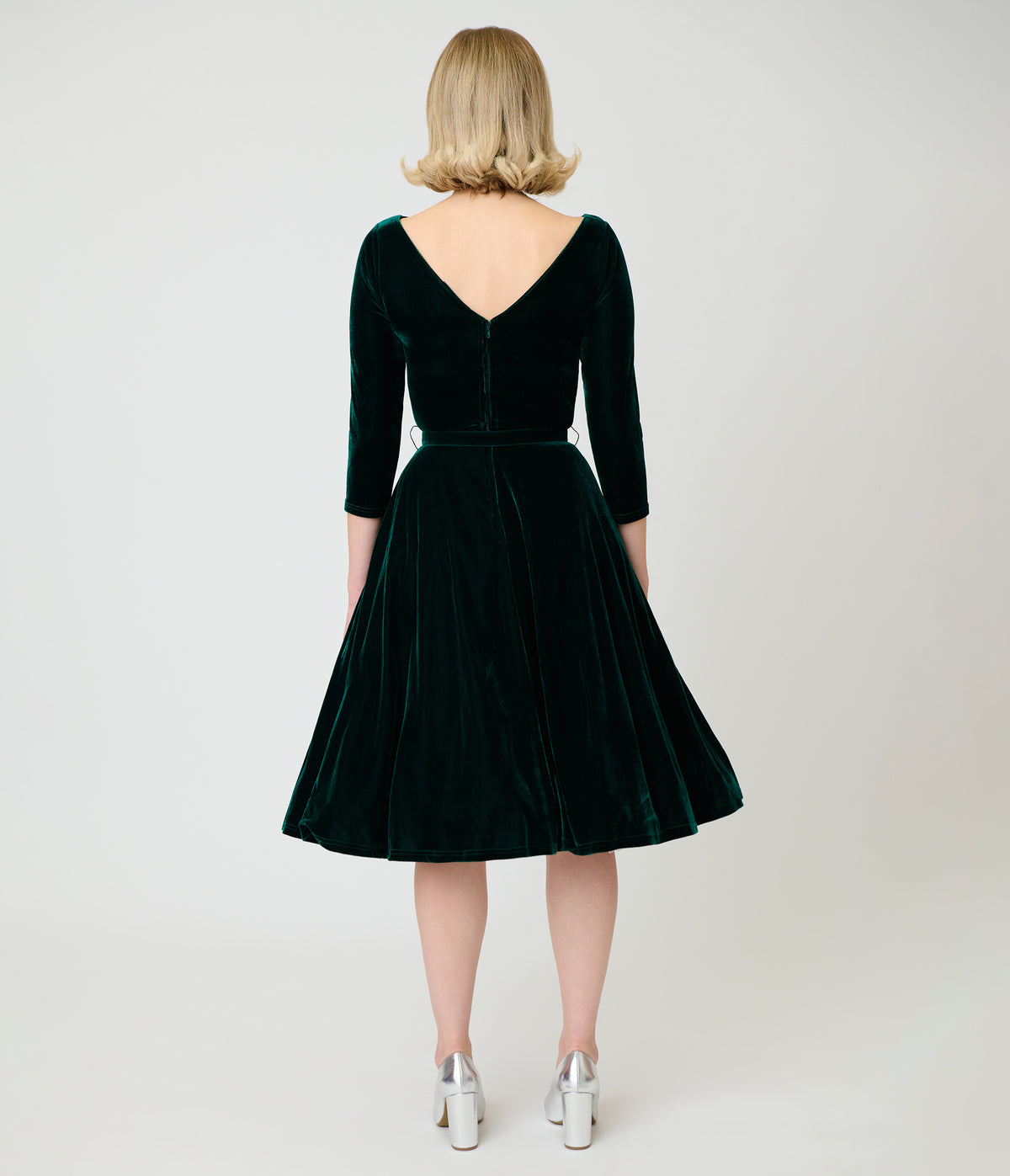 Unique Vintage Emerald Velvet Devon Swing Dress