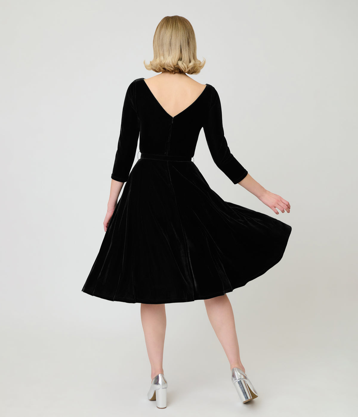 Unique Vintage Black Velvet Devon Swing Dress