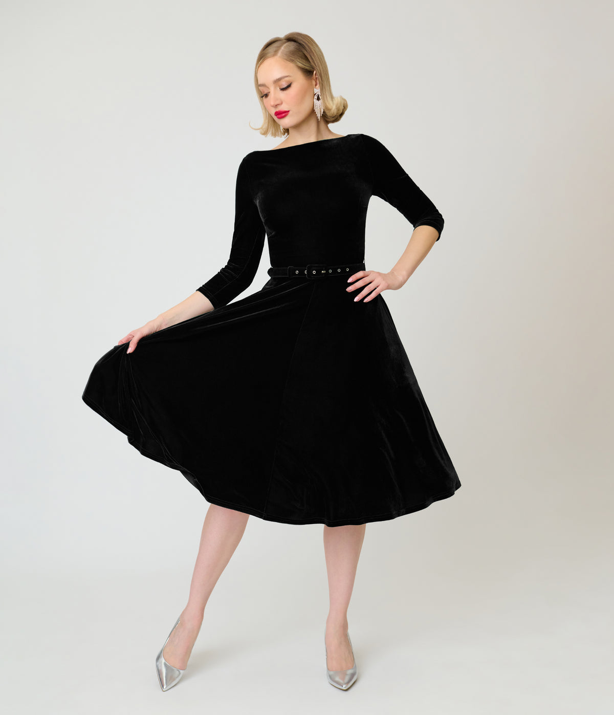 Unique Vintage Black Velvet Devon Swing Dress