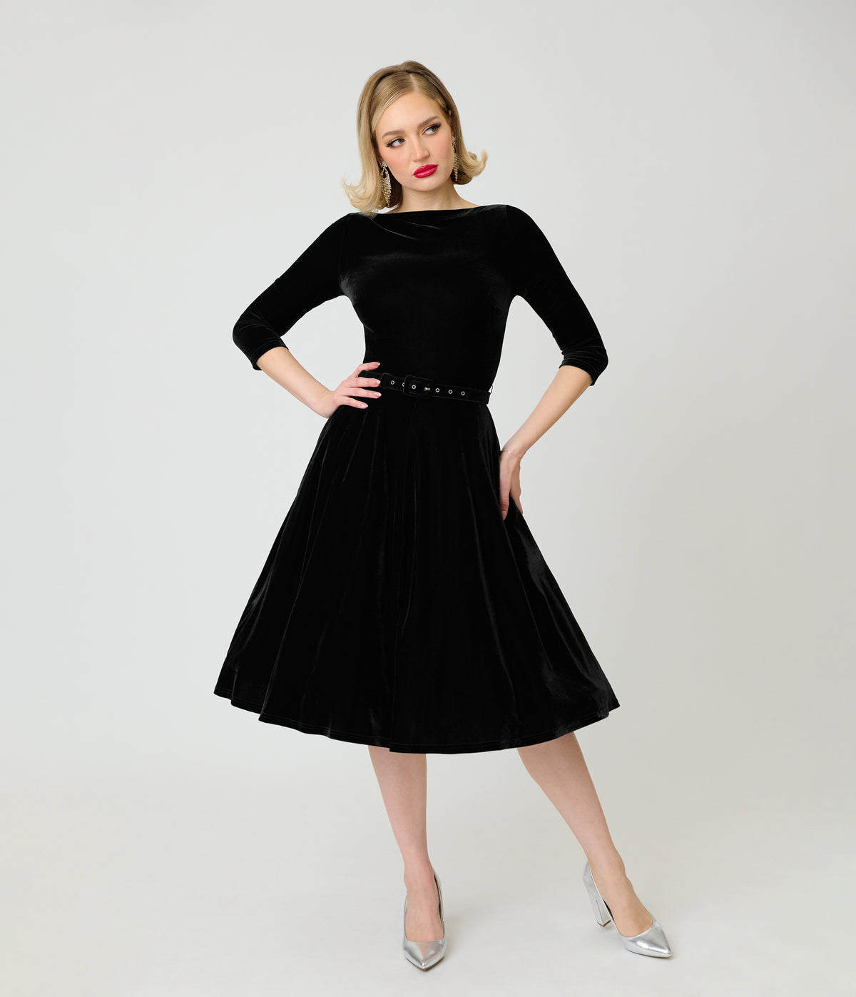 Unique Vintage Black Velvet Devon Swing Dress