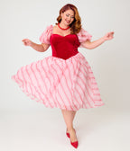 Unique Vintage Plus Size Red & White Stripe Loving You Swing Dress
