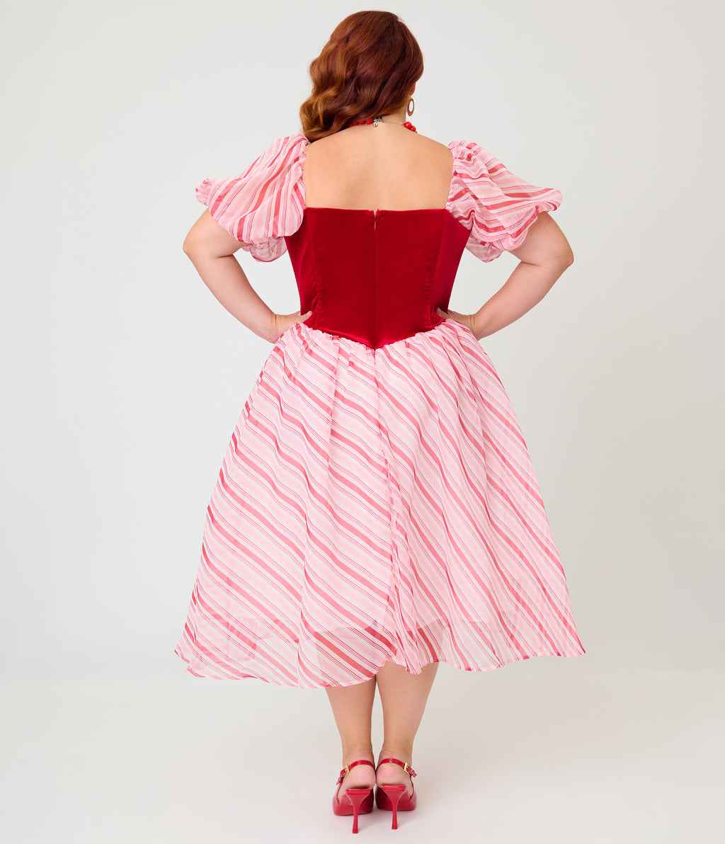 Unique Vintage Plus Size Red & White Stripe Loving You Swing Dress