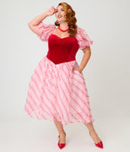 Unique Vintage Plus Size Red & White Stripe Loving You Swing Dress