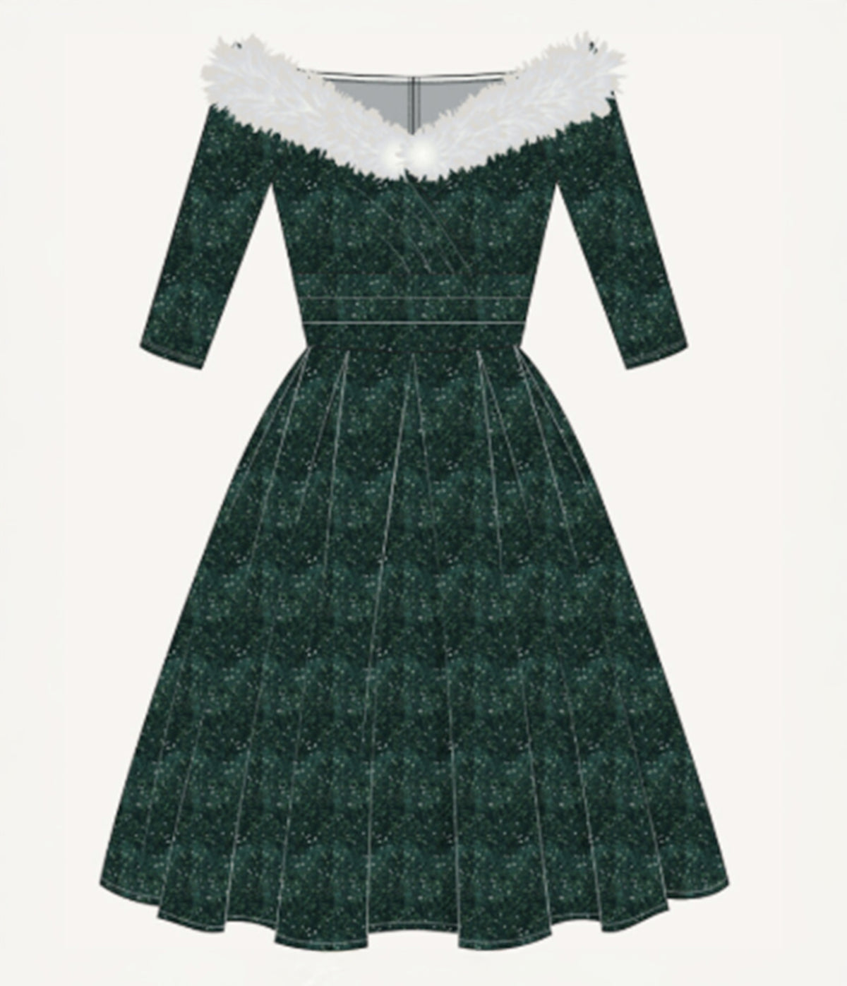 Unique Vintage Emerald Velvet & Faux Fur Marceline Swing Dress