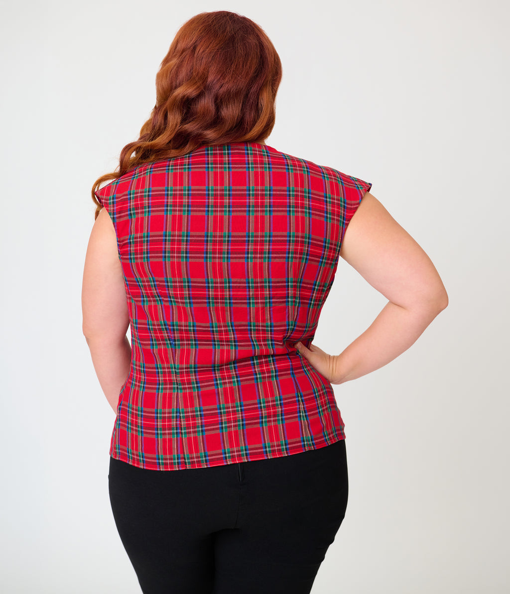 Unique Vintage Plus Size Red Plaid Hedda Top