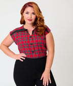Unique Vintage Plus Size Red Plaid Hedda Top
