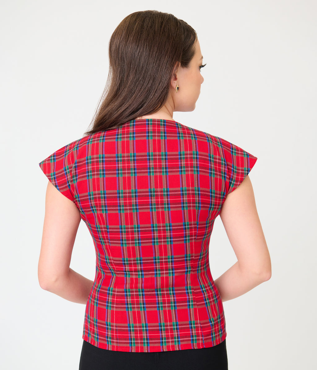 Unique Vintage Red Plaid Hedda Top