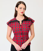 Unique Vintage Red Plaid Hedda Top