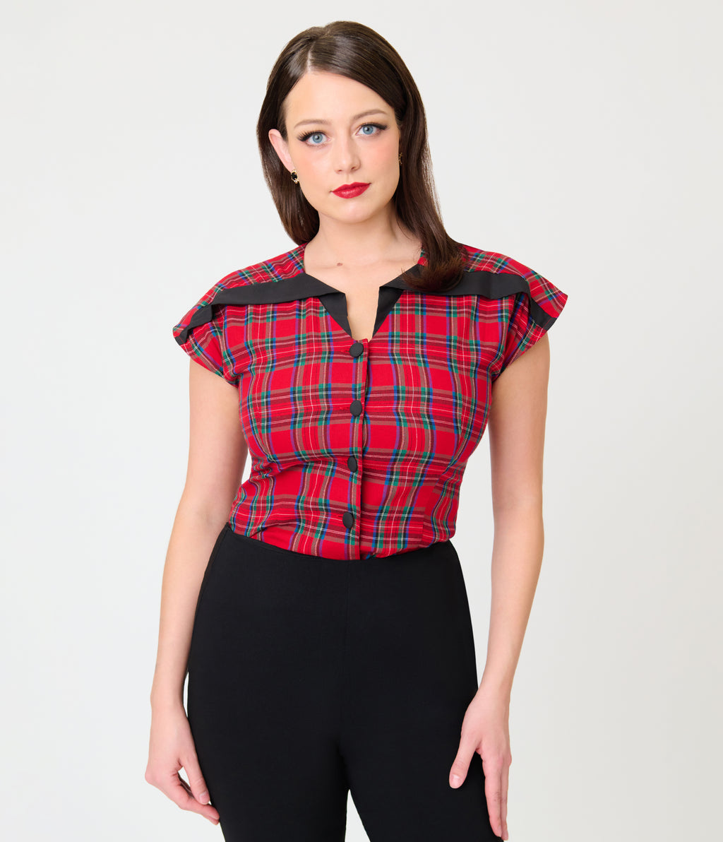 Unique Vintage Red Plaid Hedda Top