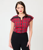 Unique Vintage Red Plaid Hedda Top