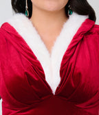 Unique Vintage Plus Size Red Velvet & Faux Fur Hooded Maxi Dress