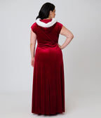 Unique Vintage Plus Size Red Velvet & Faux Fur Hooded Maxi Dress