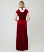 Unique Vintage Red Velvet & Faux Fur Hooded Maxi Dress