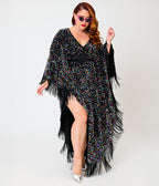 Smak Parlour Plus Size Black & Rainbow Sequin Fringe Angela Caftan Dress