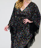 Smak Parlour Black & Rainbow Sequin Fringe Angela Caftan Dress