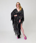 Smak Parlour Black & Rainbow Sequin Fringe Angela Caftan Dress