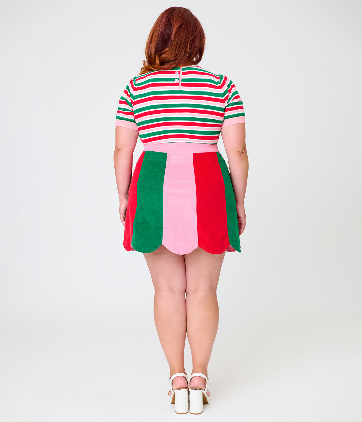 Smak Parlour Plus Size Candy Cane Christmas Stripe Campus Mini Skirt