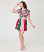 Smak Parlour Candy Cane Christmas Stripe Campus Mini Skirt