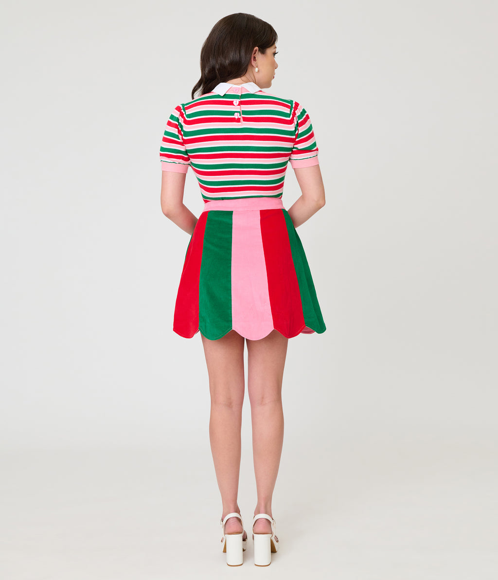 Smak Parlour Candy Cane Christmas Stripe Campus Mini Skirt